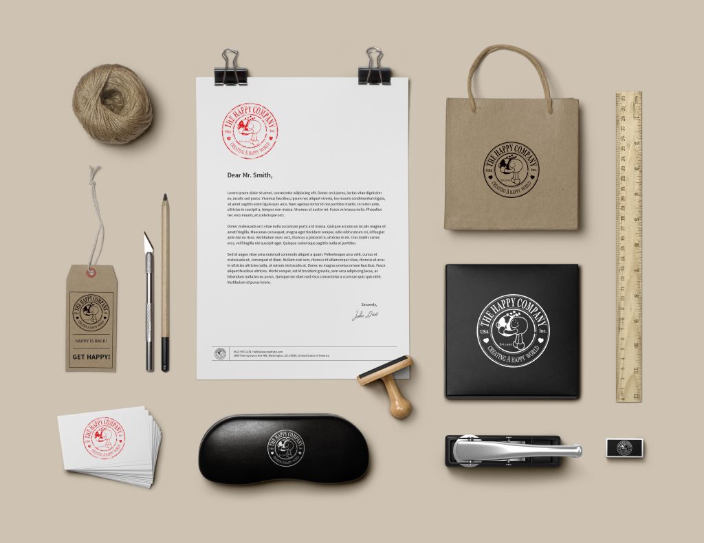 The Happy Co: A full identity system: marks, stationery, packaging and stamps that work as one family.