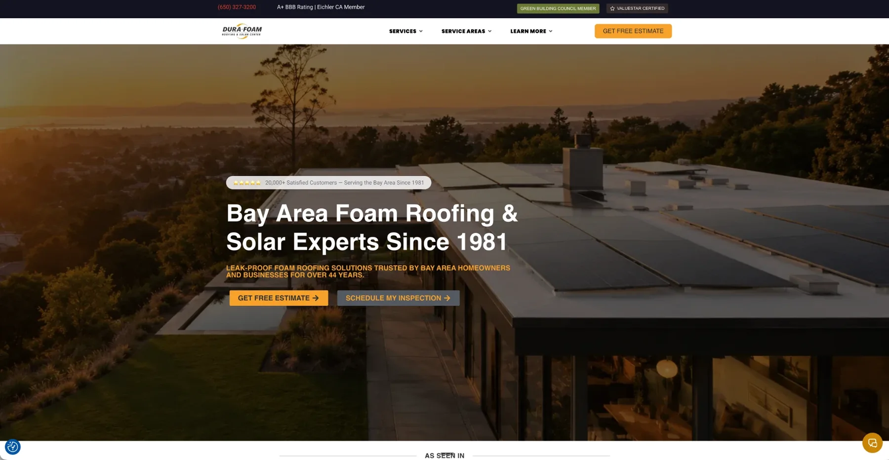 Dura-Foam: Website for a Bay Area foam roofing and solar company.